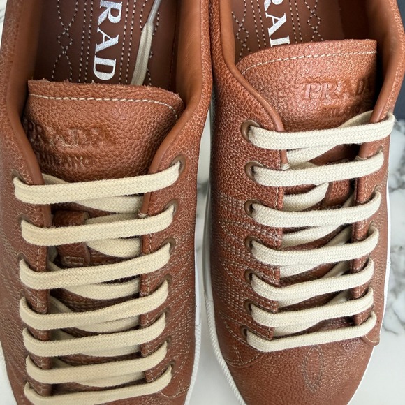 Prada Milano 2EE448 Mens Brown Pebbled Leather Low Top Sneakers, UK 7 main image 16